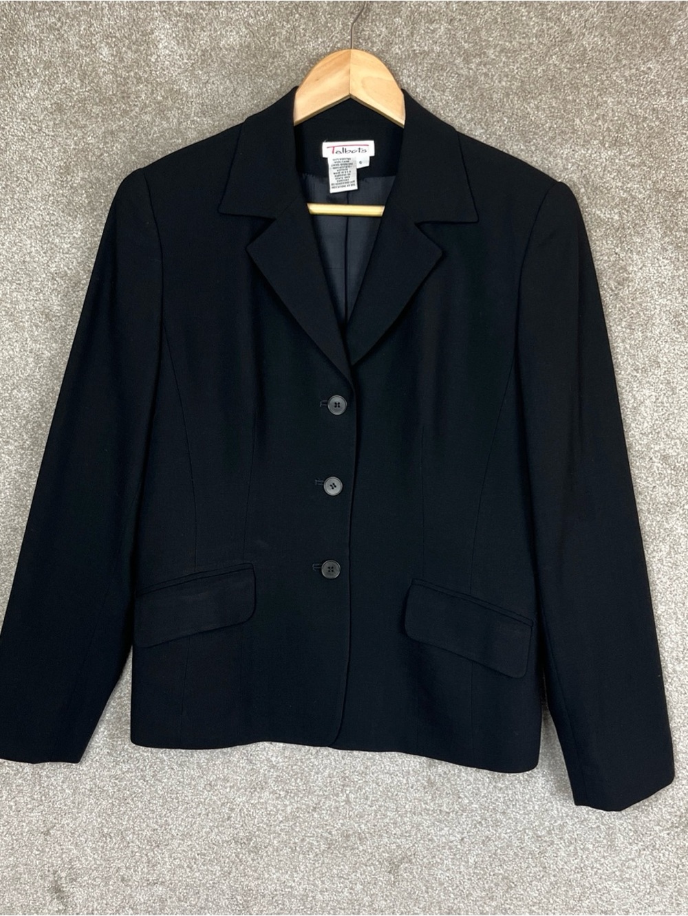 Talbots Vintage Jacket Womens 6 Black Wool Button Front Lined Blazer- 4954
